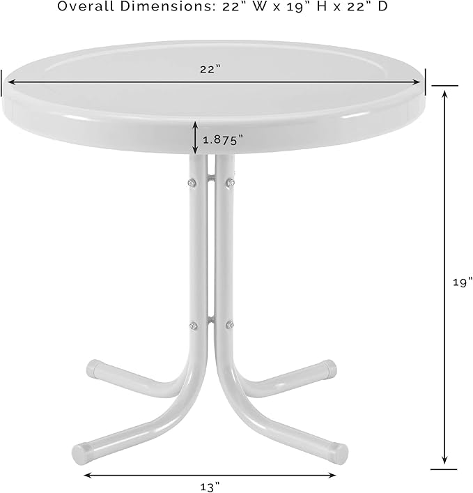 Outdoor Side Table, Pink Powder-Coated Steel, 22 in Pedestal Base