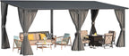 AECOJOY 20'x10' Outdoor Hardtop Metal Gazebo with Curtains and Netting for Patio, Large 10x20 Lean to Heavy Duty Wall Mounted Pergolas and Grill Gazebos Clearance, Patio Steel Roof Awnings for Decks