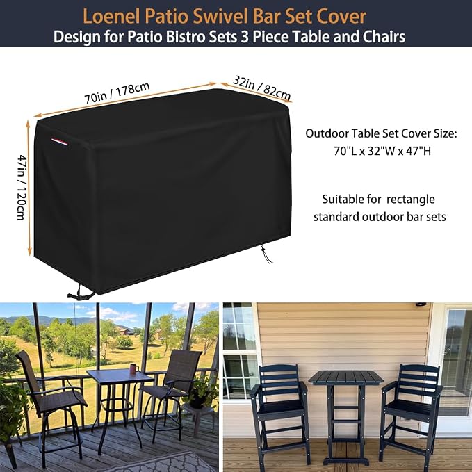 Furniture Set Cover, Black Waterproof 600D Polyester Bar Height