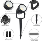 Low Voltage Safety Landscape Lights Outdoor: 7W 840LM LED Landscape Lighting with Connectors & Transformer for Tree Garden Yard Pathway | 24V Warm Yellow 3000K Spotlights | IP65 Waterproof | 12 Pack