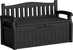 Greesum 80 Gallon Heavy-Duty Outdoor Storage Bench with Cushion, UV-Resistant Resin Bench with Armrest, Deck Box for Garden, Poolside, Patio, Black