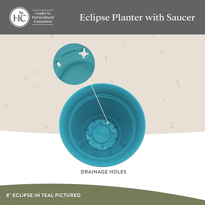 The HC Companies 20 Inch Eclipse Round Planter Pots with Drainage Holes & Attached Saucer, Lightweight UV-Resistant Plastic Indoor & Outdoor Planters, 2-Pack Flower Pots for Garden & Home Decor, White