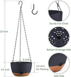 Hanging Planters for Indoor Plants, Set of 2 8/10 Inch Self-Watering Hanging Pots with Drainage Hole & Removable Water-Storage Tray II Screw-in Hooks