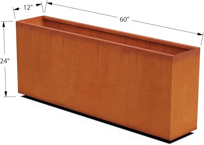 Plantercraft Large Rectangular Planters for Outdoor Plants 60x12x24 | Extra Large Corten Steel Planters for Patio Privacy & Garden | Large Outdoor Planter Box