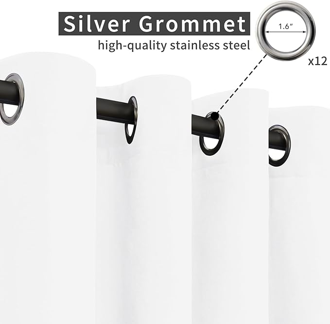 Easy-Going Linen Look Outdoor Curtains Waterproof Windproof Porch Curtains, Soft Thicken Outdoor Privacy Curtains for Patio, Gazebo, Grommet Top and Tab Bottom Drape, 1 Panel, 110x120 inch, White