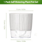 Self Watering Pots for Indoor Plants, 4 and 5.3 Inch, Plastic, Black Stripes, Round, Modern, Tabletop