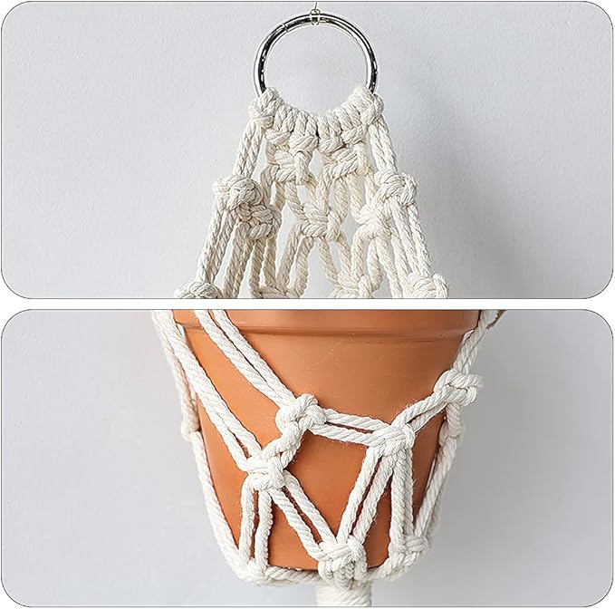 Artilady Boho Macrame Plant Hangers - Handmade Hemp Rope Hanging Baskets for Indoor Plants with Ceiling Hooks, Bohemian Home Decor Outdoor Wall Art (White Hanger-2pcs)