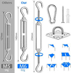 Sun Shade Sail Hardware Kit 6 Inch for Rectangle & Triangle Shade Sail Install, Stainless Steel ShadeSail Fixing Accessories for Outdoor Patio Canopy Garden, Heavy Duty Awning Attachment 80 Set