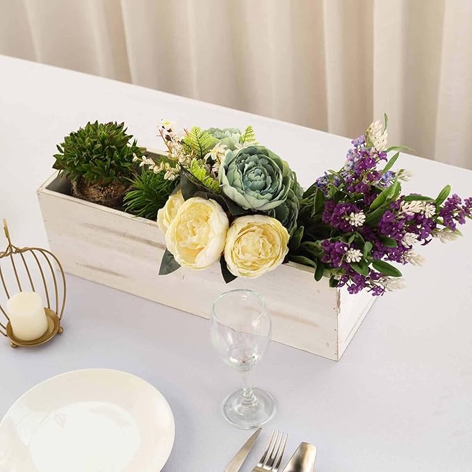 Efavormart 18"x6" Whitewash Wood Planter Box with Plastic Liner, DIY Rustic Rectangle Wooden Box for Succulents, Wedding Table Centerpieces and Farmhouse Party Decor
