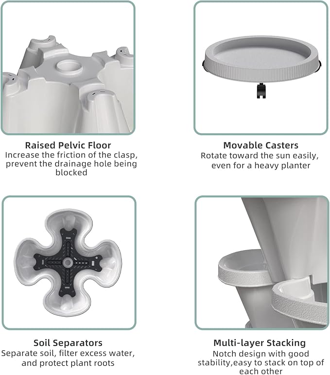 Strawberry Vertical Planter 2 Pack, 7 Tiered Stacking Garden Tower, Stackable Herb Vegetable Planters with Support Pole Indoor Outdoor Black