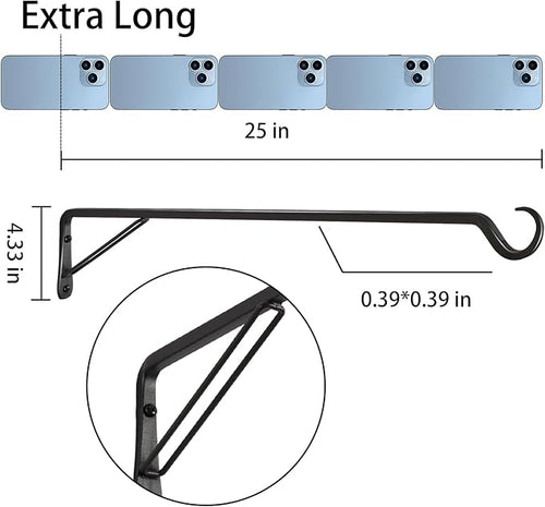 2 Pack Extra Long 25 Inch Heavy-Duty Rust-Resistant Solid Steel Plant Hangers and Bird Feeder Hangers for Indoor and Outdoor Decor, Wall Hooks