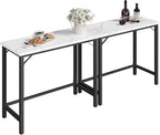 Narrow Bar Table, 63-Inch Pub Table for Dining Room, Counter Bar Tables with Sturdy Metal Frame, Connectable Bar Table, Multifunctional Console Table, Marble and Black BTHM1601