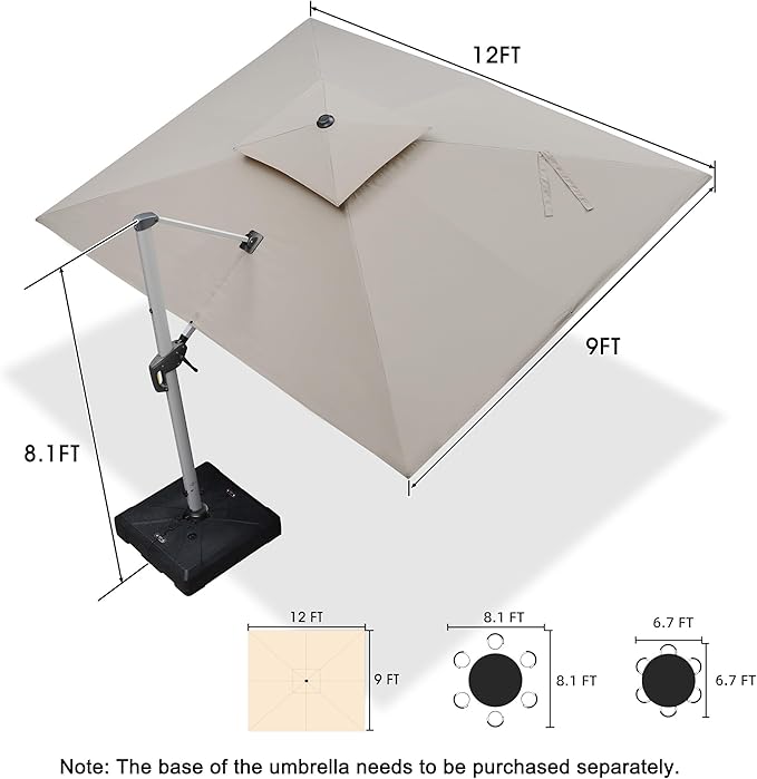 PURPLE LEAF 9' X 12' Patio Umbrella Outdoor Rectangle Umbrella Large Cantilever Umbrella Windproof Offset Heavy Duty Sun for Garden Deck Pool Patio, Beige