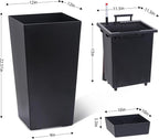 Garvee 22.5" Tall Planters Set of 2, Outdoor＆Indoor Black Planter Pots, High Front Porch Planter Pots with Drainage Holes＆Water Level Monitor＆Inner Bucket,Black