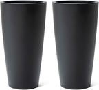 Step2 Tremont Tall Round Tapered Planter, 28" Tall 2-Pack, Indoor/Outdoor Plants, Efficient Drainage, Durable Resin, Onyx Black