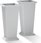 Tall Outdoor Planters Set of 2, 24" Tapered Outdoor Tall White Planter for Front Porch, Large Indoor Modern Planter Flower Pots with Tray, Drainage Holes (Ribbed)