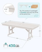 SERWALL Outdoor Dining Table, 84" Rectangular Dining Table for 6-10 Person, All Weather HDPE Outdoor Furniture for Backyard, Garden, White