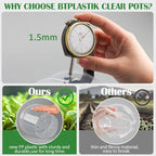 7 Pack 8 Inch Clear Nursery Pots with Saucer, Transparent Plastic Plant Pot with Drainage Holes, Sturdy Plant Starter Pots, Planter Pot for Planting Succulent Flower Herb Vegetable, Gardening Gifts