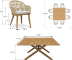 PURPLE LEAF 9 Pieces Patio Dining Set with Outdoor Aluminium Square Dining Table and Woven Chairs Modern Metal Furniture Cushions Sets for Garden Yard Indoor Decor Kitchen Teak