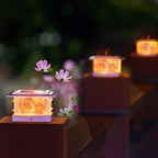 Dynaming 2 Pack Solar Post Cap Lights Outdoor with Flickering Flame Light, White Shell Fence Post Solar Lights Fit 4x4 5x5 Vinyl/Wooden Posts, Brightness LED Lighting Decor for Garden Deck Patio