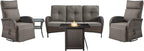 Belord 5 Piece Wicker Patio Furniture Set with 30" Propane Fire Pit Table, Outdoor Swivel Recliner Chairs with Adjustable Backrest & Footrest for Patio Conversation and Backyard Gathering