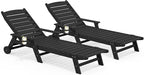 SERWALL Patio Chaise Lounge Chair Set of 2, 78'' Long 5-Positions Adjustable HDPE Outdoor Lounger for Pool, Poly Lounge Chair with Rolling Wheels & Cup Holder for Poolside, Deck, Black