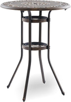 Outdoor Bar Height Table, 31.5" Round Cast Aluminum Patio Pub Table with Umbrella Hole, All-Weather Design for Deck/Garden/Poolside (Bronze)