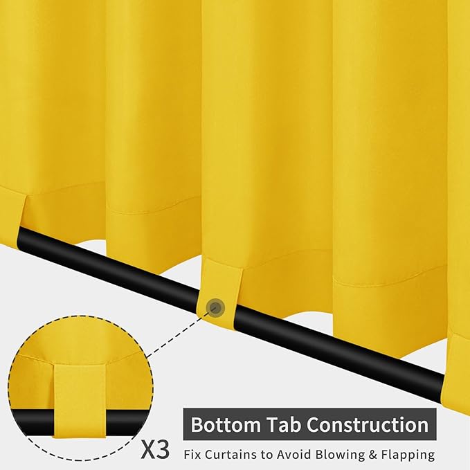 Easy-Going Outdoor Patio Curtains Detachable Tab Top Windproof Weatherproof Curtain for Cabana, Porch, Pergola and Gazebo, Tab Bottom Drape, 2 Panels, 54W x 120L inch, Yellow