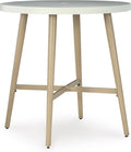 Signature Design by Ashley Seton Creek Casual Outdoor Bar Table with Umbrella Hole, Beige & White
