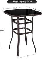 Yaheetech Patio Bar Table Tempered Glass, Height High Top Outdoor Pub Height Bistro Square Table for Paito Lawn Garden, Brown