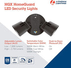 Lithonia Lighting HomeGuard 2-Light LED Outdoor Flood Lights, Outdoor LED Lights, Dusk to Dawn Sensor, Adjustable Lumens, Selectable Color, Round Heads, Dark Bronze (HGX LED 2RH ALO SWW2 120 PE DDB)