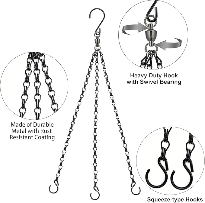 Heybe Swivel Hanging Basket Chains 23 Inches 3 Leads Hanging Chains Flower Pot Hanger Replacement Plant Hangers for Planters and Lanterns, Pack of 3 (3 Legs-Swivel)