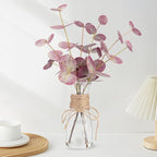 Artificial Greenery Eucalyptus Stems with Glass Vase, 3-Piece Red Set