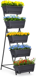 5 Tier Vertical Garden Planter Grey Herb Garden Planter for Outdoor Plants Vertical Raised Garden Bed Standing Tiered Flower Planter Boxes for Outdoor Garden Patio Yard