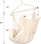 Highwild Hammock Chair Hanging Rope Swing - Max 500 Lbs - Steel Spreader Bar with Anti-Slip Rings - for Any Indoor or Outdoor Spaces (Beige)