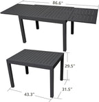 Kozyard 7 Piece Outdoor Patio Dining Set for 6 Person, 6 Pack Foldable Deck Chairs, 43"- 86" Villa Expandable Patio Dining Table Adjustable for Backyard, Porch, Deck, Garden