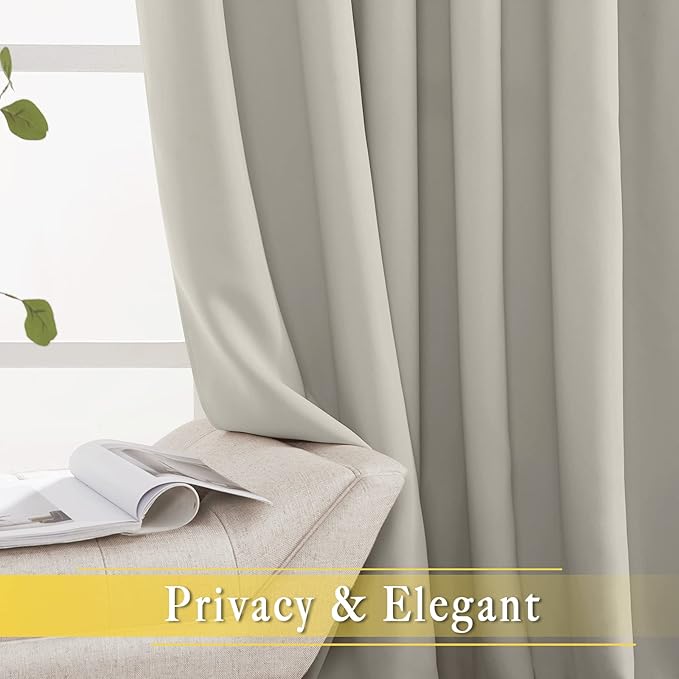 NICETOWN Blackout Curtains 63 inches Long for Living Room Bedroom, Grommet Thermal Insulated Room Divider Drape Window Treatment for Sliding Patio Door, W100 x L63, 1 Panel, Natural