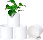 Planters 4 Pack 5 Inch Matte White Modern Plastic Pots with Saucers