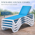 Kozyard Outdoor Chaise Lounge Chair, Full Flat Adjustable Patio Lounger with Aluminum Frame & Resin Legs, Textilene Fabric for Poolside, Backyard & Beach (Aqua/WhiteFrame, Chair Without Table)