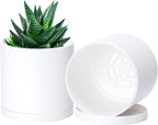 Planter Pots with Saucers, Matte White Plastic, 4 Inch, Set of 2