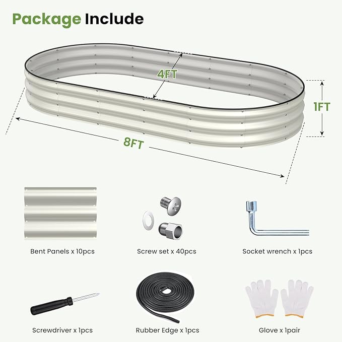 Galvanized Raised Garden Bed 8x4x1 FT, Oval Metal Raised Garden Bed Outdoor Planter Box with Open Bottom, Rust-Resistant Steel Garden Bed for Vegetables Herbs Flowers, Easy Assembly