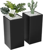 Metal Large Planter Box 15" L x 15" W x 30" H 2 Pack, Heavy Duty Tall Rectangle Outdoor Planter Box with Removable Insert Shelves for Porch, Garden, Patio, Yard (Black)
