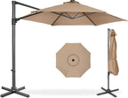 Best Choice Products 10ft Offset Cantilever Hanging Market Patio Umbrella, Smooth 360° Rotation, 8 Sturdy Ribs, Easy Adjustment - Tan