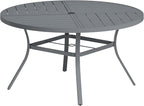 VICLLAX Round Patio Table with Adjustable Umbrella Hole for 6, All Weather Metal Outdoor Dining Table for Lawn Garden, 50" Outdoor Coffee Table, Grey Tabletop