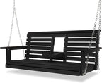 Poly Lumber 3-Seat Porch Swing, HIPS 5-Feet Bench Swing with Foldable Cup Holders,18/8 Stainless Steel Hardware, High Backrest and Deep Contoured Seat, Carbon Black