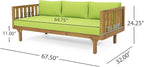 Claremont Outdoor 3 Seater Daybed with Cushions - Acacia Wood - Teak/Green