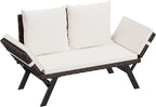 Flamaker Outdoor Convertible Sofa, Woven Rattan Patio Furniture Sunbed with Adjustable Armrests, Removable Cushions and Pillows for Patio, Porch, Pool (Brown Lounger & Beige Pillowcase)