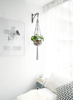 Mkono Macrame Plant Hangers Indoor Outdoor Hanging Planter Basket Cotton Rope 4 Legs 41 Inch, 2 Pack, Grey