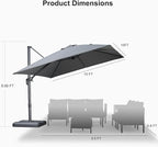 PURPLE LEAF Patio Umbrella 10' X 10' Rectangle Cantilever Umbrella Large Aluminum Outdoor Umbrellas with 360-degree Rotation & UPF40+ Premium Fabric for Deck Pool Garden Yard, Mist Grey