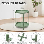 danpinera 2 Tier Metal Side Table with Removable Tray, End Table Outdoor Small Accent Table, Anti-Rust Green Nightstand for Bedroom Balcony Patio (Dark Green)